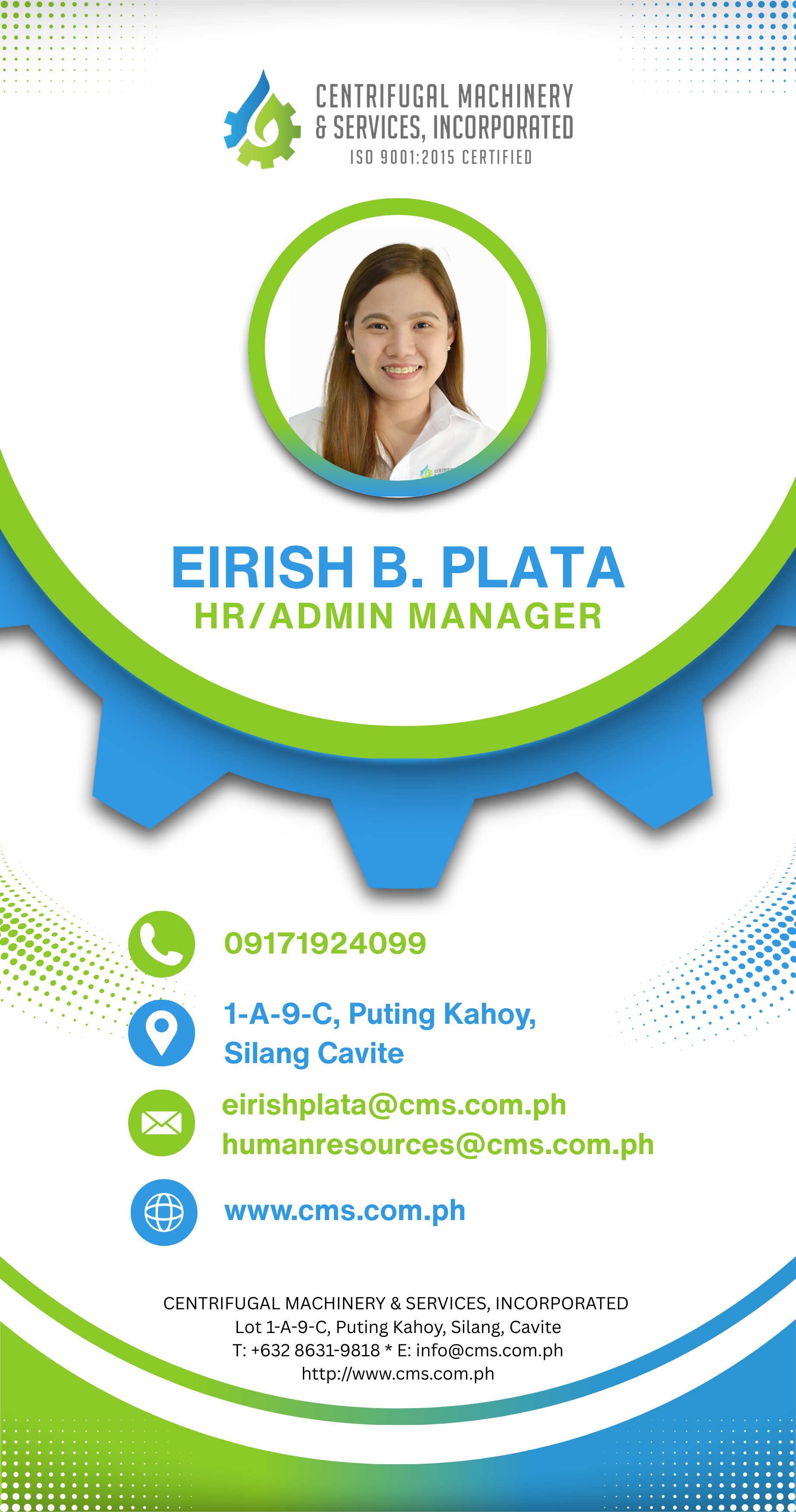EIRISH B. PLATA - HR/Admin Manager, Centrifugal Machinery & Services, Inc.